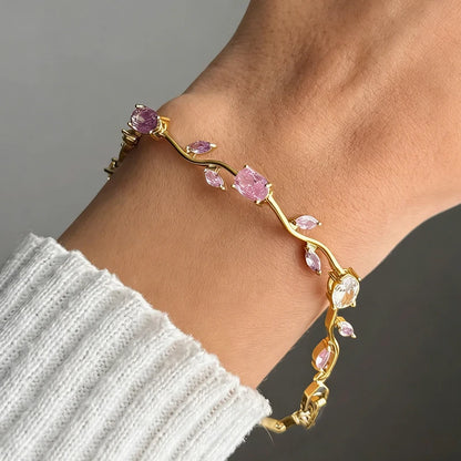 Pulsera Floral Rosa con Zirconias
