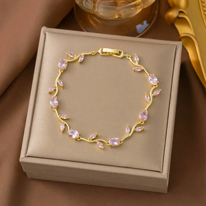 Pulsera Floral Rosa con Zirconias