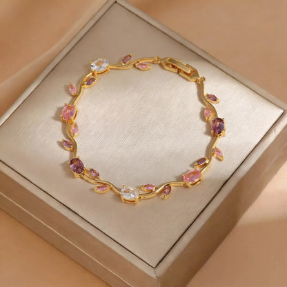 Pulsera Floral Rosa con Zirconias