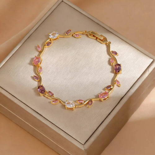 Pulsera Floral Rosa con Zirconias