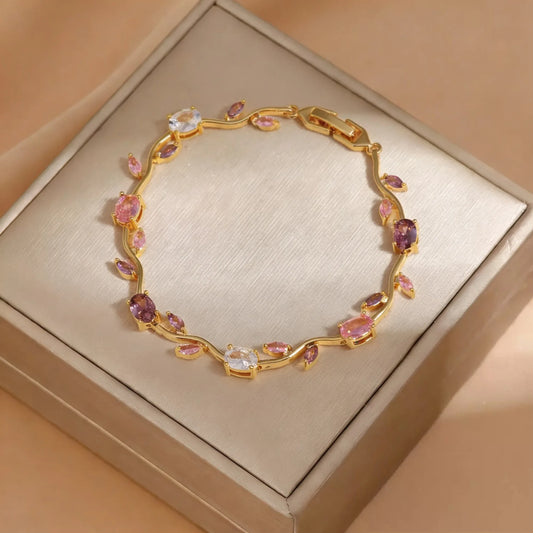 Pulsera Floral Rosa con Zirconias