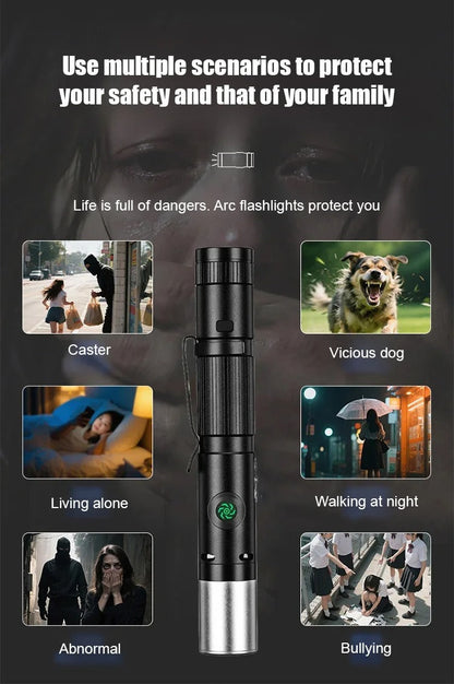 Anti-bad guy high-intensity arc flashlight